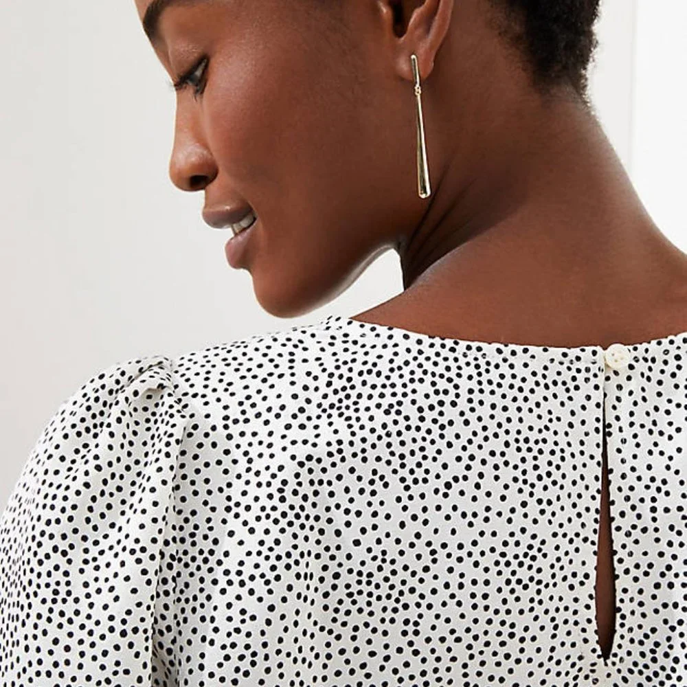 LOFT Womens NWT Petite Dotted Puff Shoulder‎ Blouse